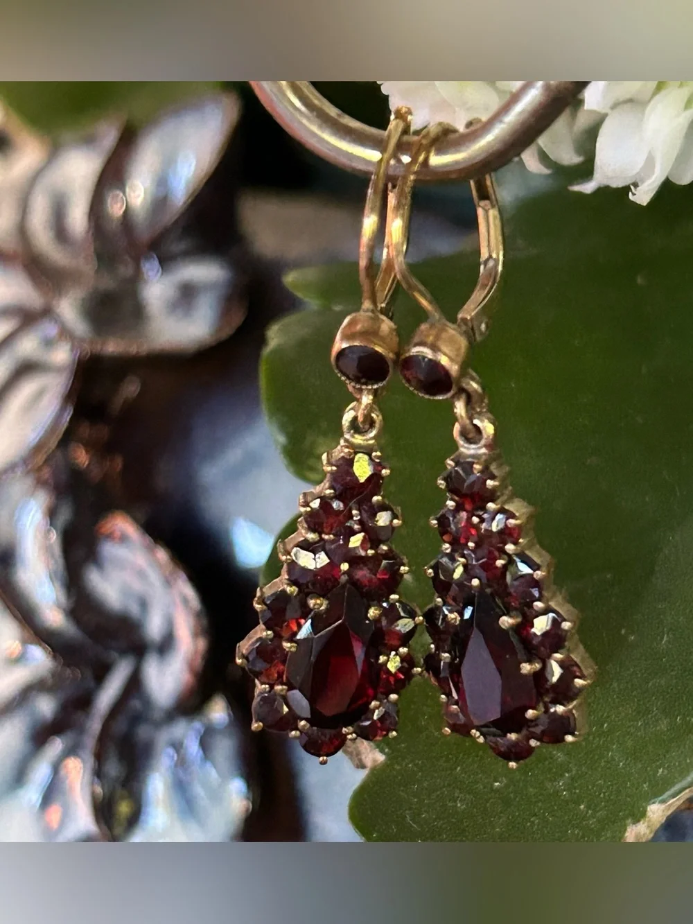 Antique Edwardian Garnet Earrings - Picture 1 of 4